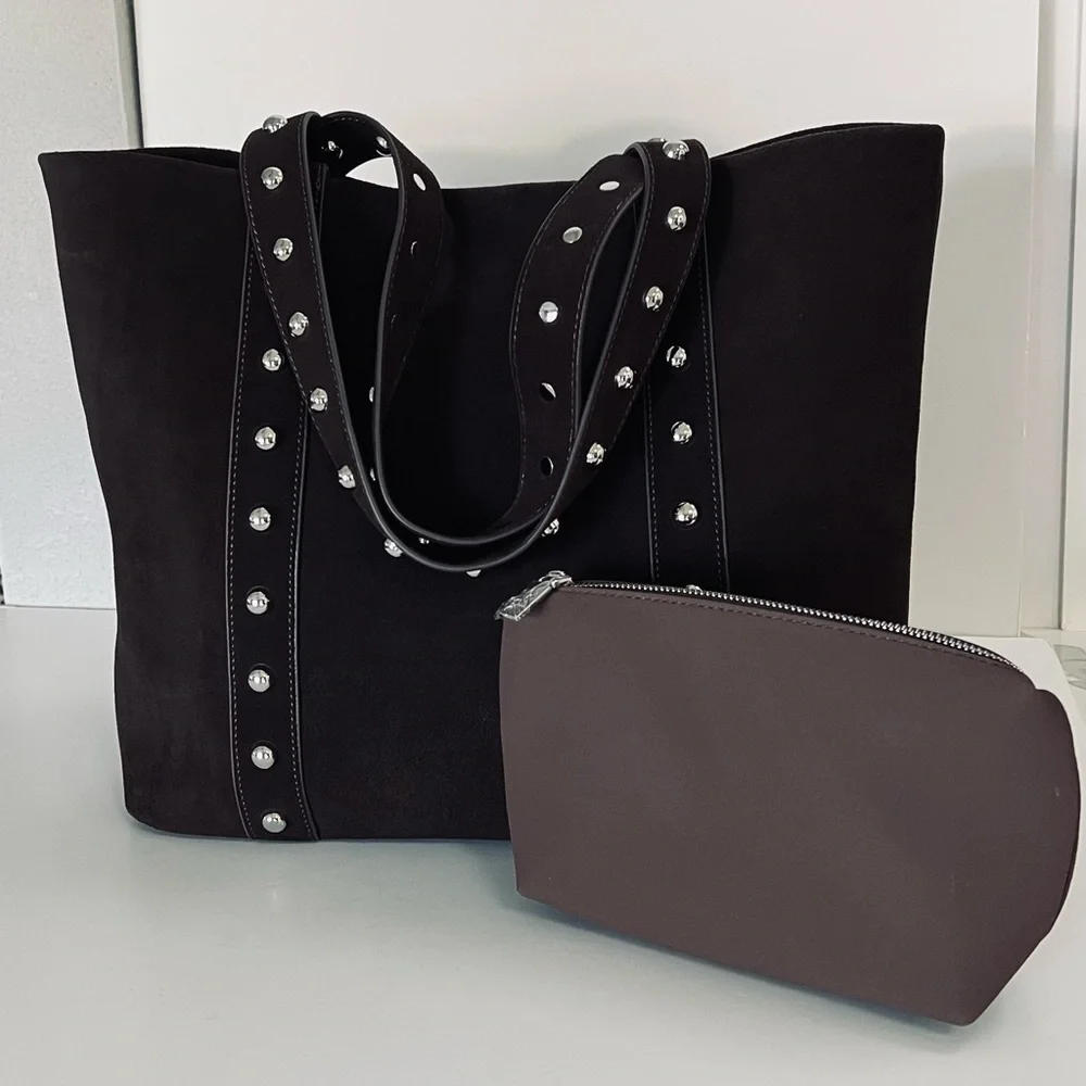 Evereve Sloane Studded Suede Leather Tote Bag NWT - Picture 6 of 14